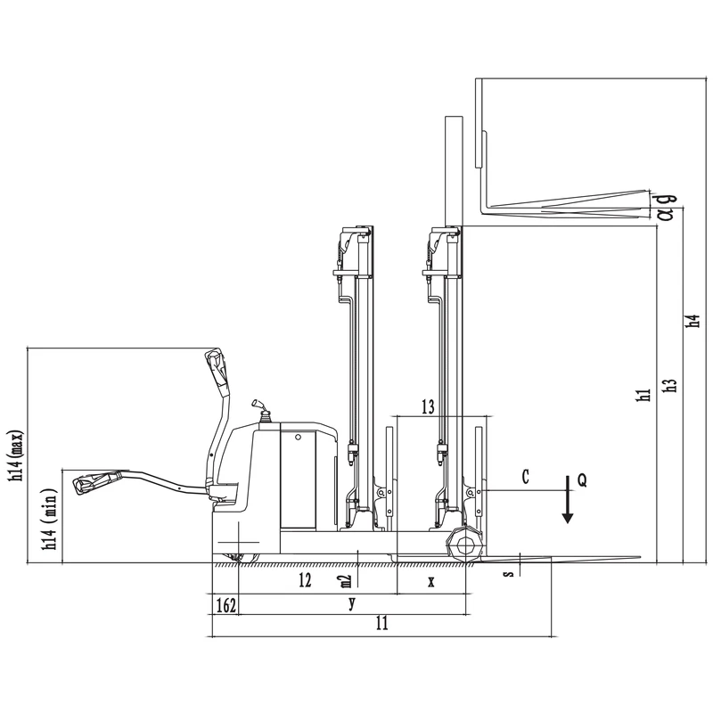 Apilador eléctrico retráctil contrapesado EVVP12C/EVVP15C, vista lateral