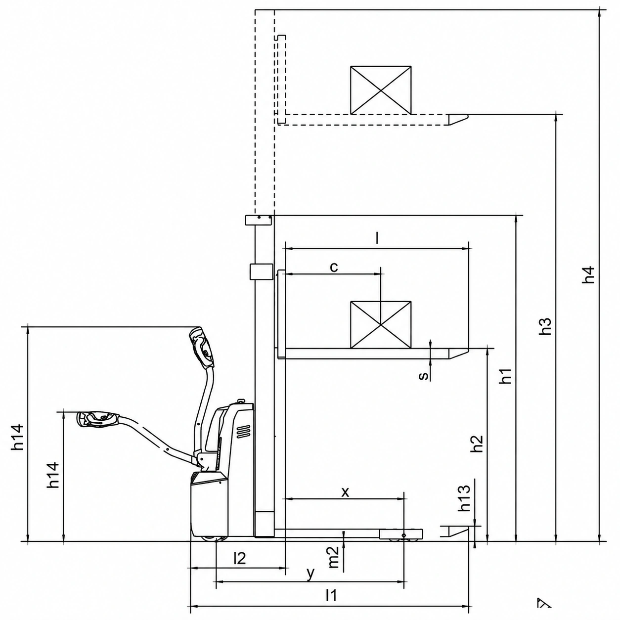Plano dimensional del apilador eléctrico EVV10B, EVV12B y EVV15B