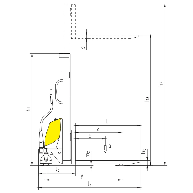 Apilador semieléctrico PEVV10/PEVV15 con altura de elevación de hasta 3500 mm
