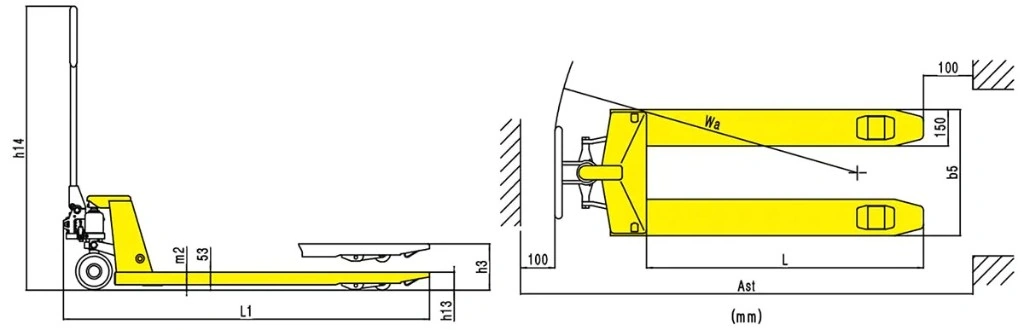Dimensiones de la transpaleta manual económica RPV2000E de 2000 kg