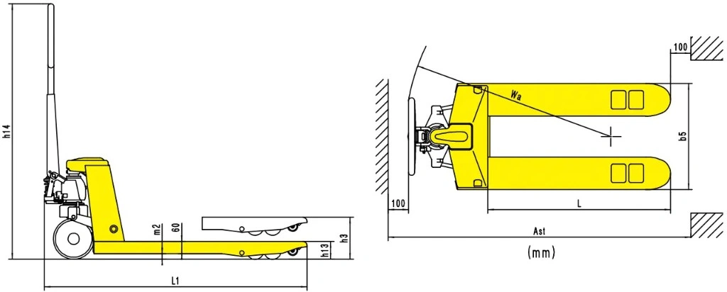 Dimensiones de la transpaleta manual RPV5000HD de 5000 kg