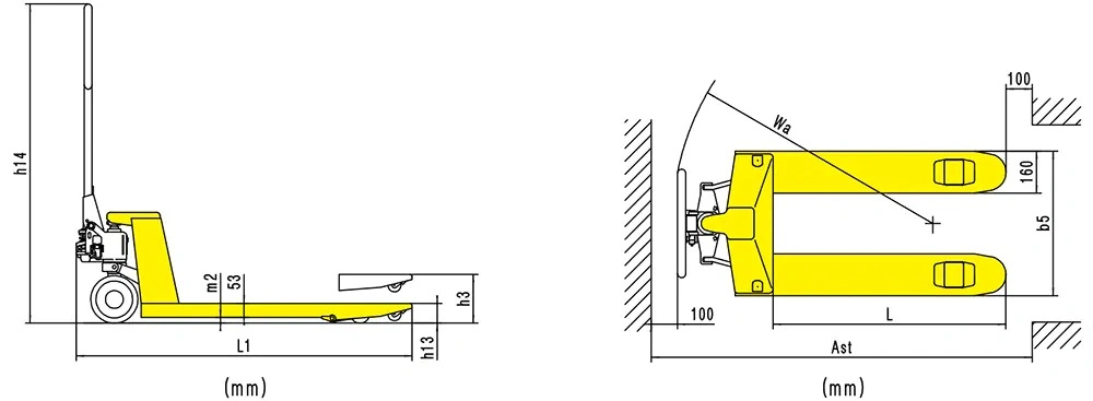 Dimensiones de la transpaleta manual prémium RPV2500PT/RPV3000PT