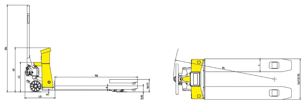 Dimensiones de la transpaleta pesadora RPVV2500 de 2500 kg