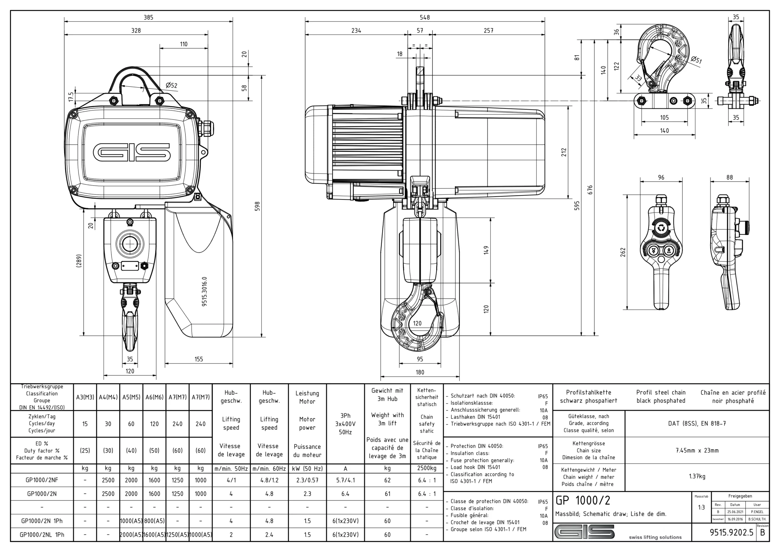 Polipasto industrial de cadena GIS GP1000