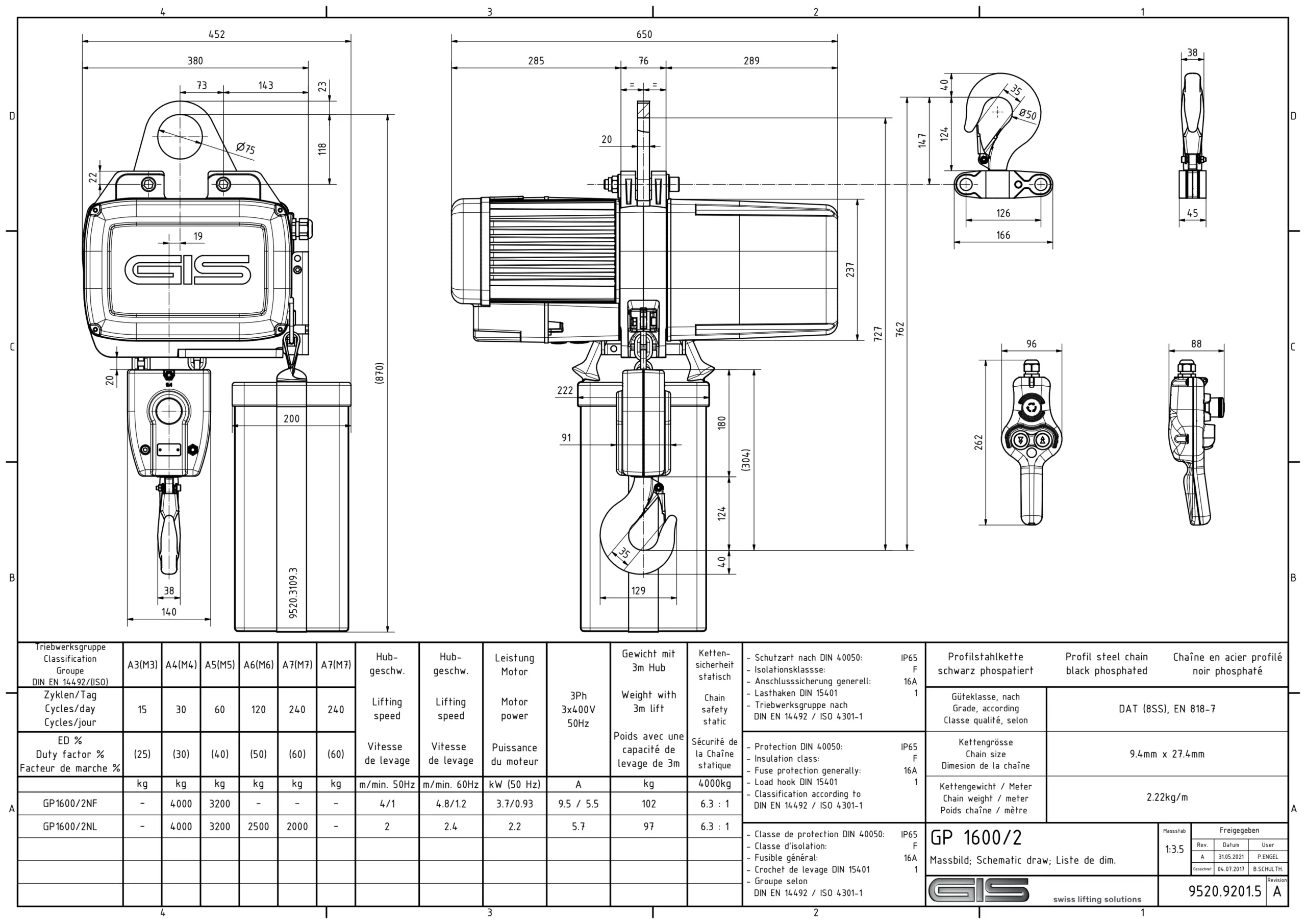 Polipasto industrial de cadena GIS GP1600