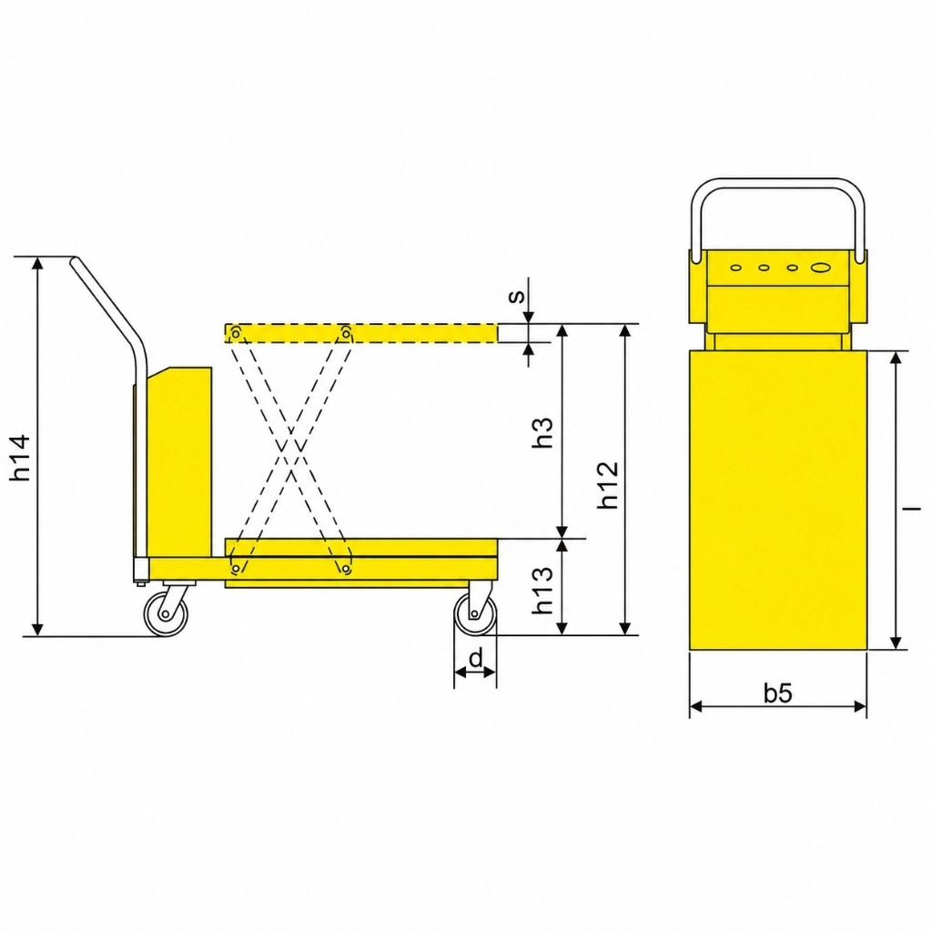 Dimensiones de la mesa elevadora semieléctrica PMPS300 de 300 kg