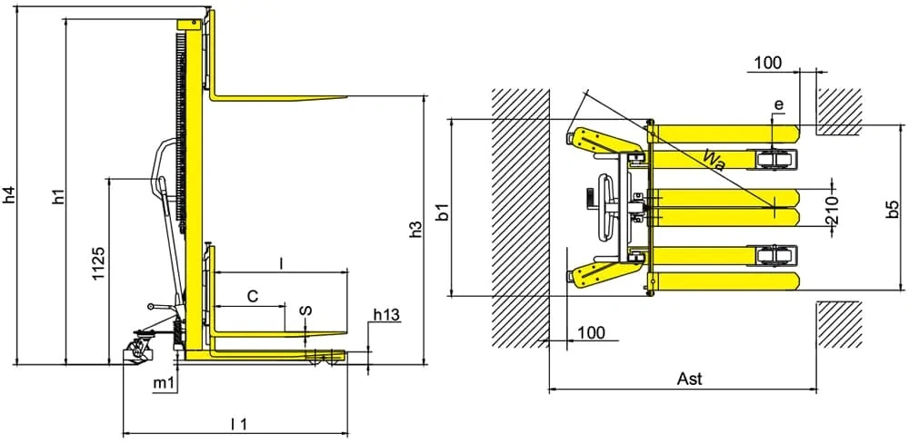 Dimensiones del apilador manual RVV2000-KPV de 2000 kg